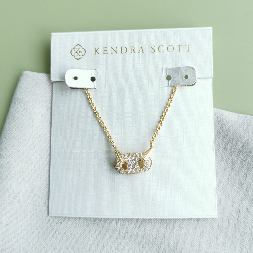 New Kendra Scott Gold Pave Pendant Necklac Fte - Bailey White CZ